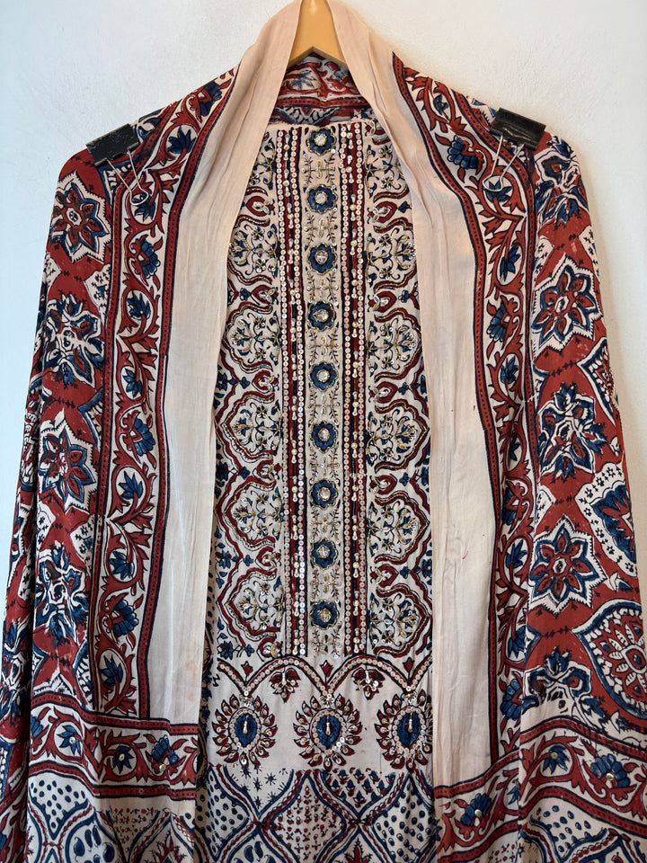 Brick Ajrakh Modal Mirror Work Suit Set