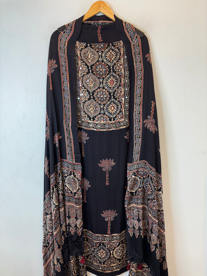 Black Ajrakh Modal Mirror Work Suit Set