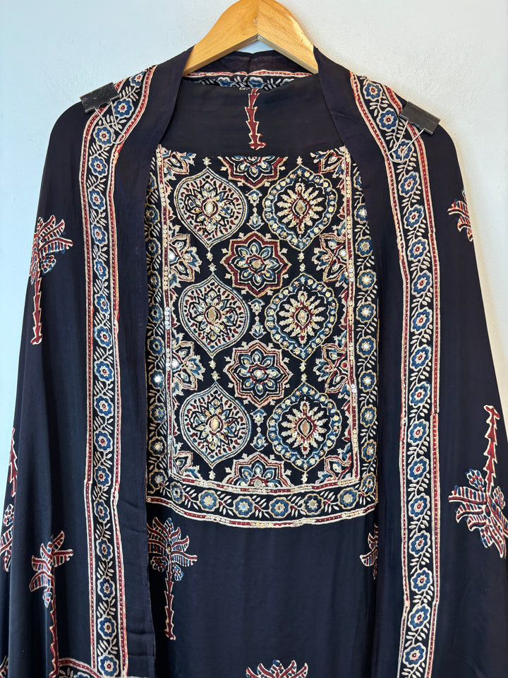 Black Ajrakh Modal Mirror Work Suit Set