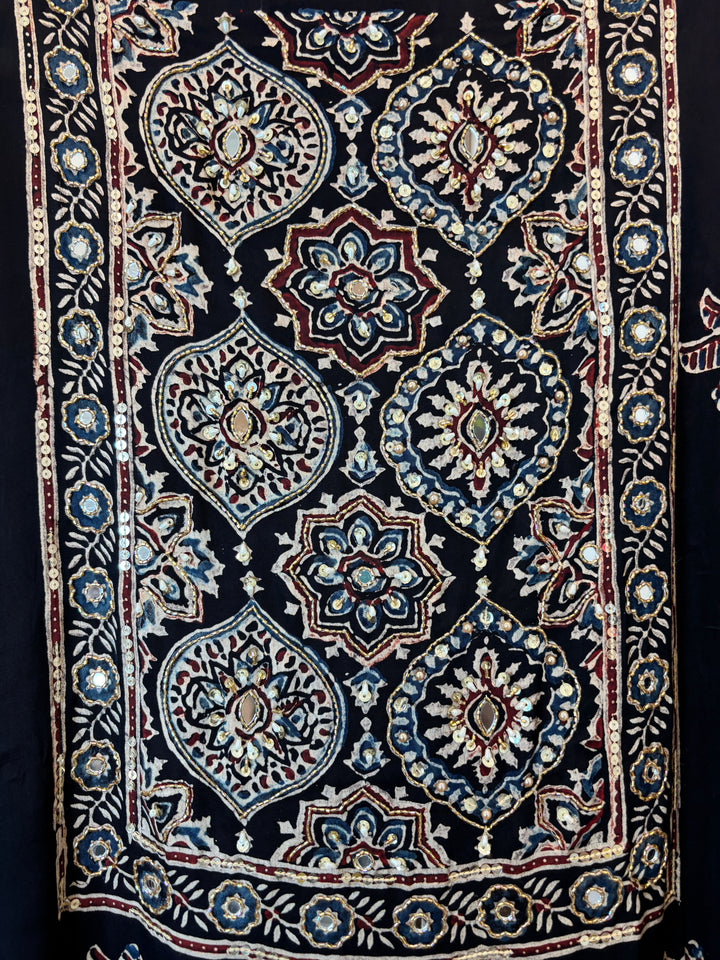 Black Ajrakh Modal Mirror Work Suit Set