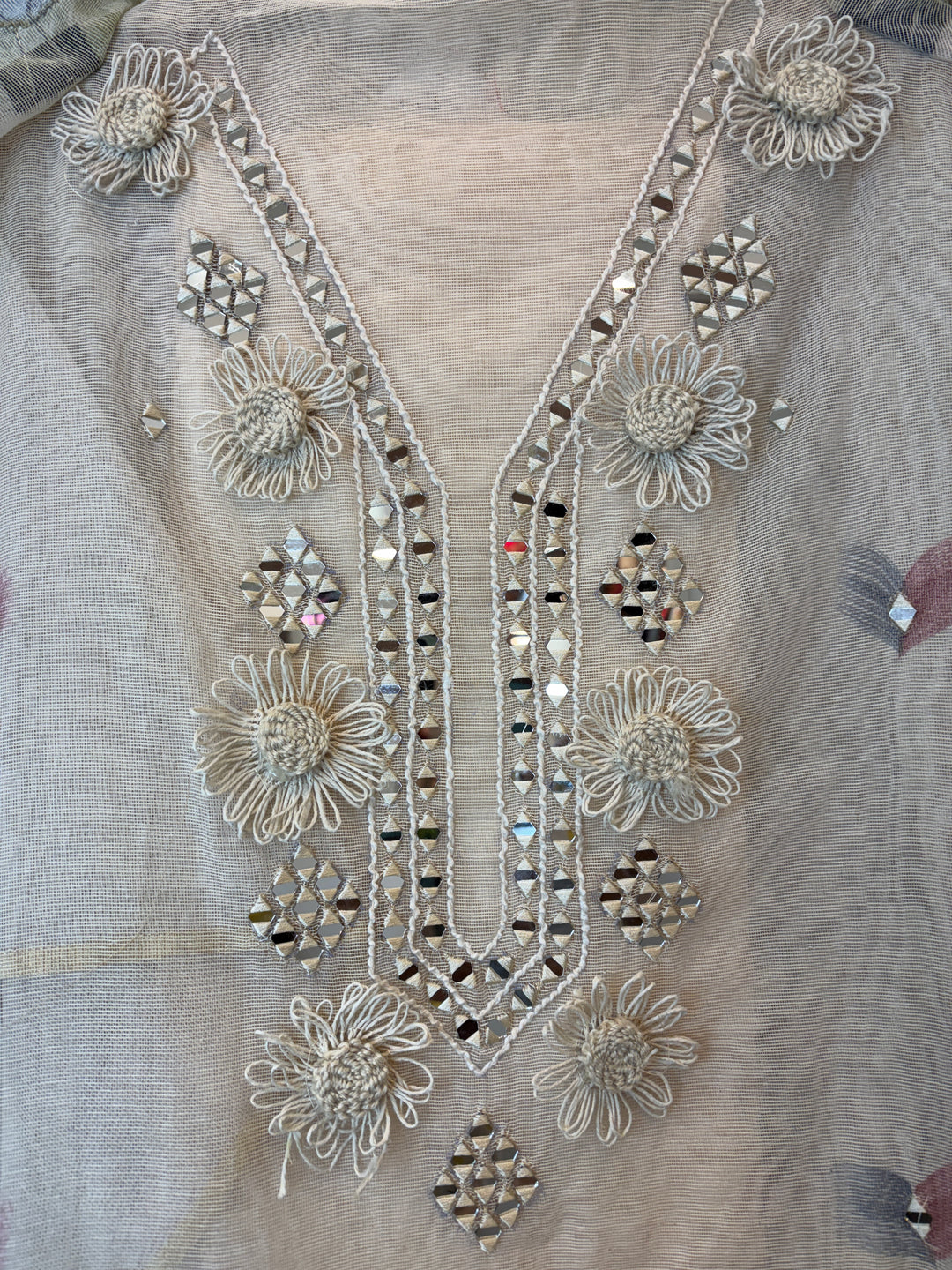 Green Jute Cotton Mirror Work Suit Set