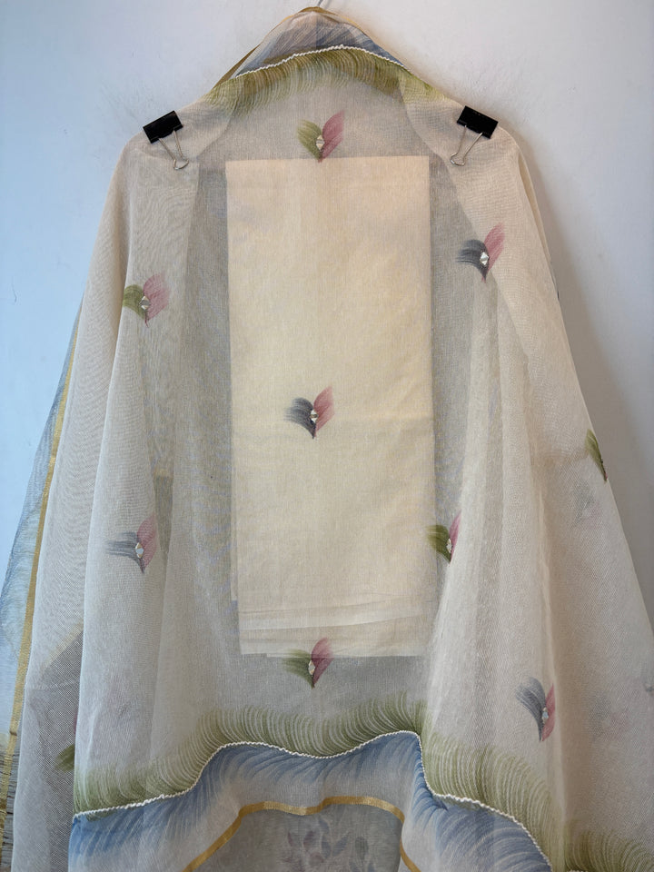 Green Jute Cotton Mirror Work Suit Set