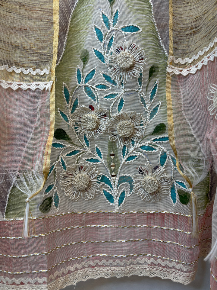Blue Jute Cotton Mirror Work Suit Set