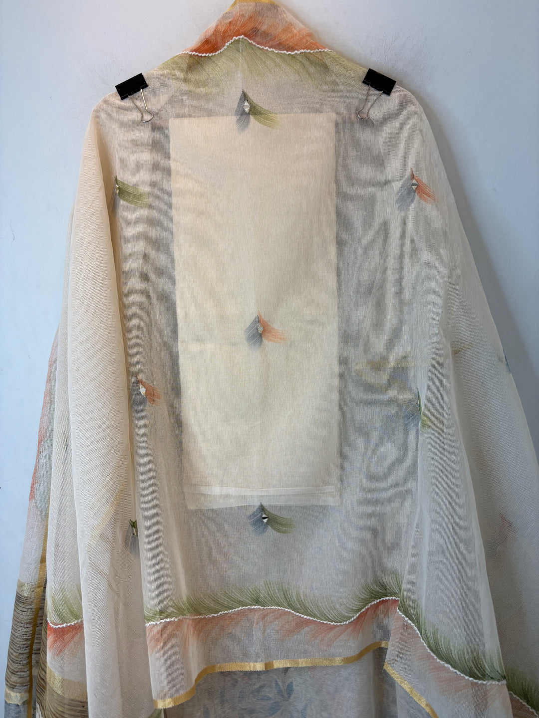 Orange Jute Cotton Mirror Work Suit Set