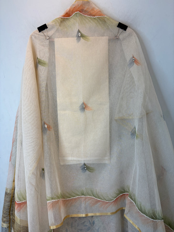 Orange Jute Cotton Mirror Work Suit Set