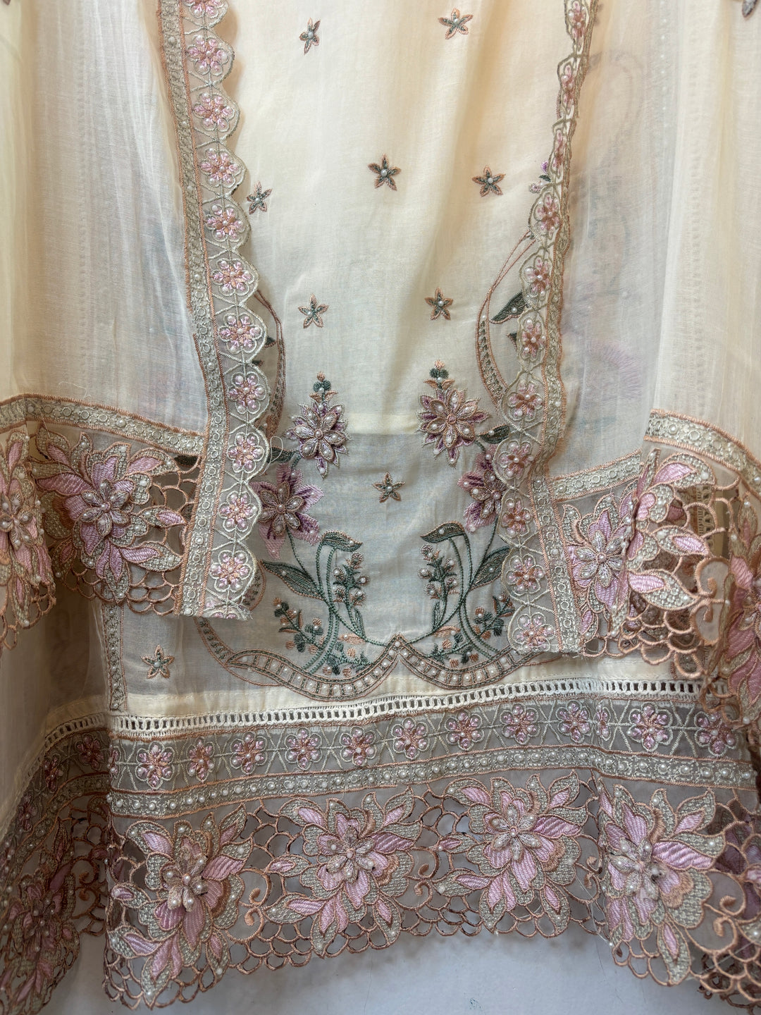 Lilac Mul Cotton 3D Floral Embroidered Suit Set