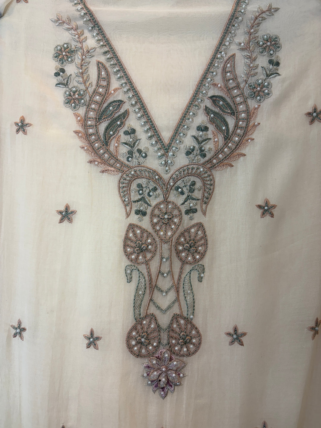 Lilac Mul Cotton 3D Floral Embroidered Suit Set
