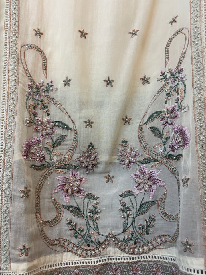 Lilac Mul Cotton 3D Floral Embroidered Suit Set