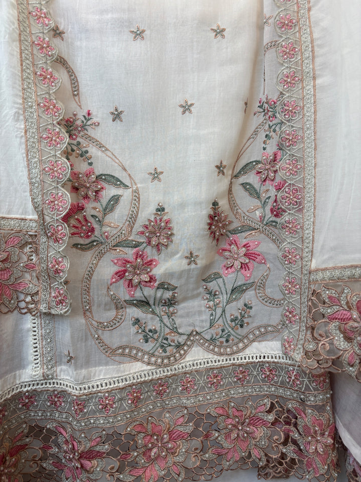 Pink Mul Cotton 3D Floral Embroidered Suit Set
