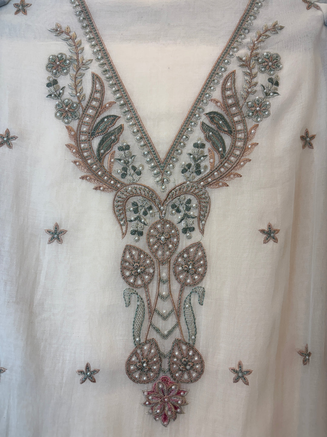 Pink Mul Cotton 3D Floral Embroidered Suit Set