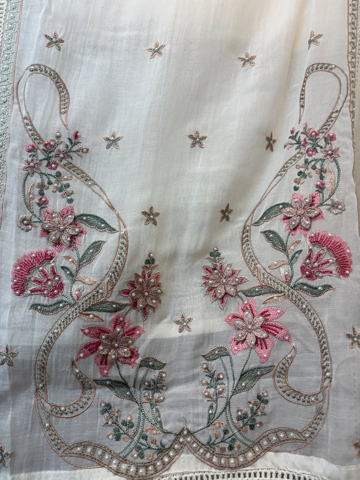 Pink Mul Cotton 3D Floral Embroidered Suit Set