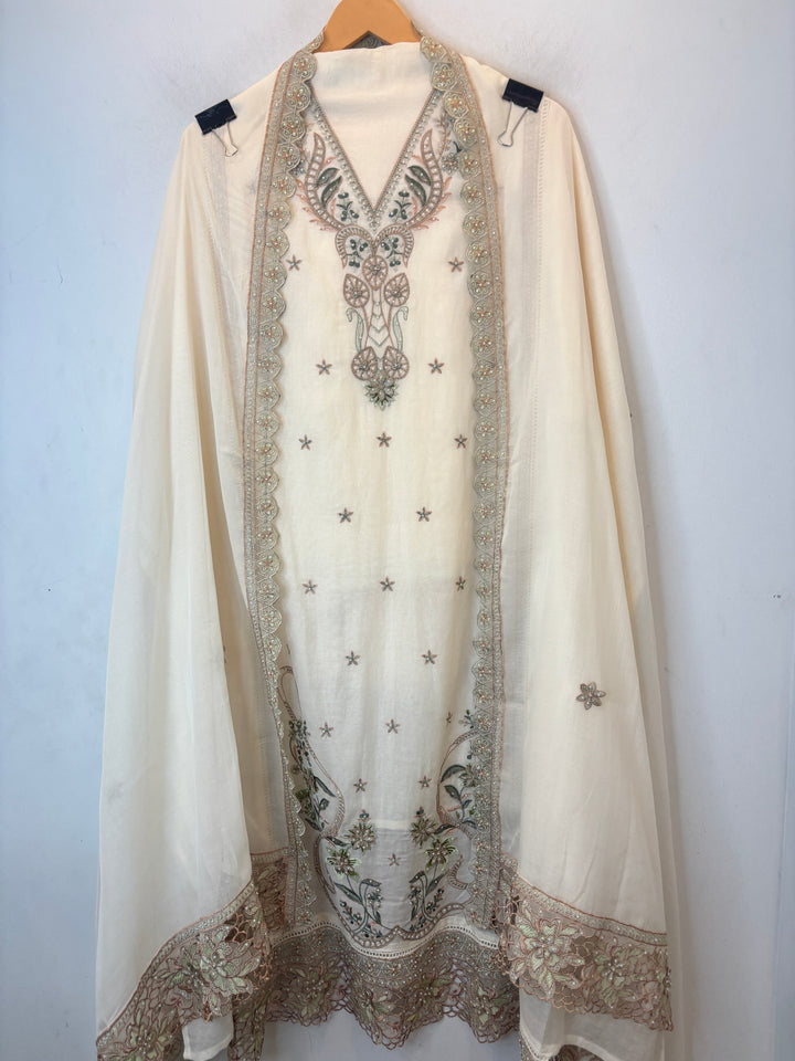Green Mul Cotton 3D Floral Embroidered Suit Set