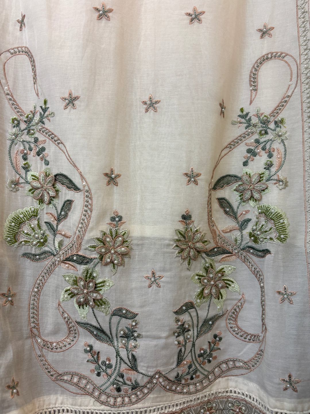 Green Mul Cotton 3D Floral Embroidered Suit Set
