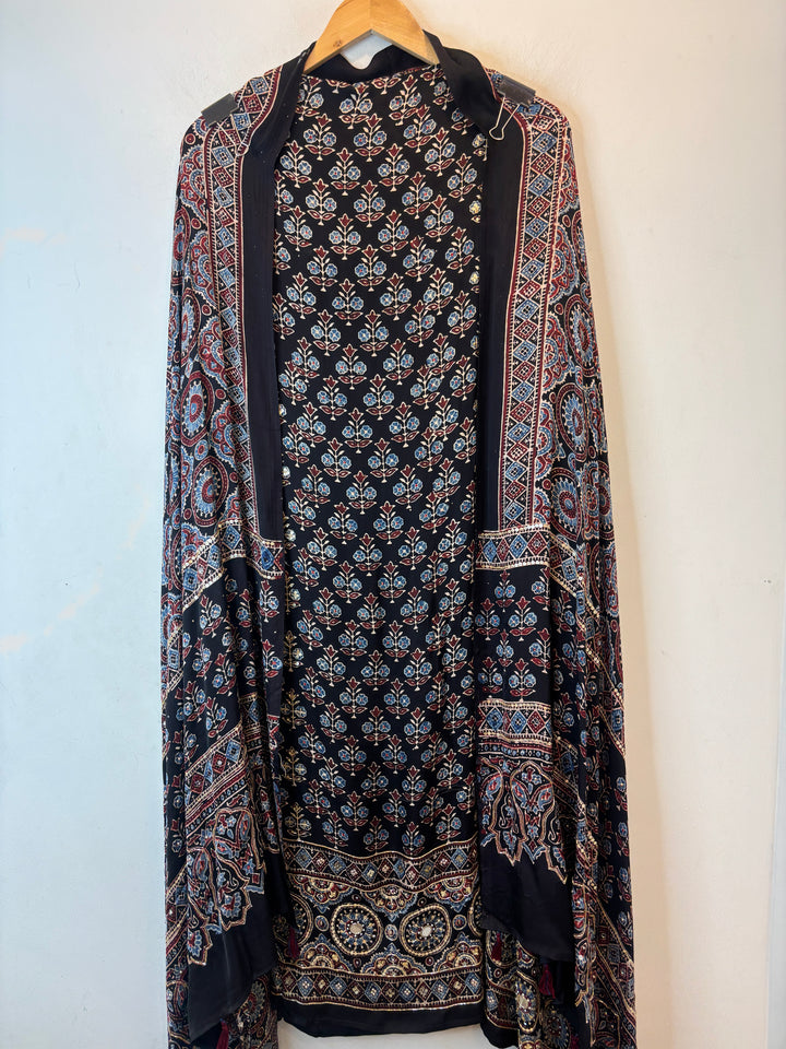 Black Ajrakh Modal Mirror Work Suit Set
