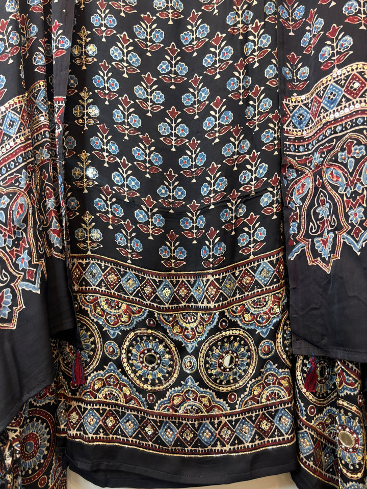 Black Ajrakh Modal Mirror Work Suit Set