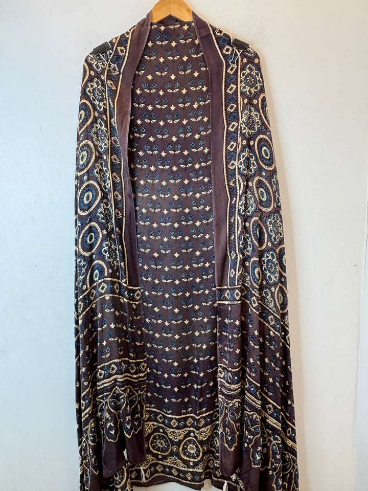 Purplish Brown Ajrakh Modal Mirror Work Suit Set
