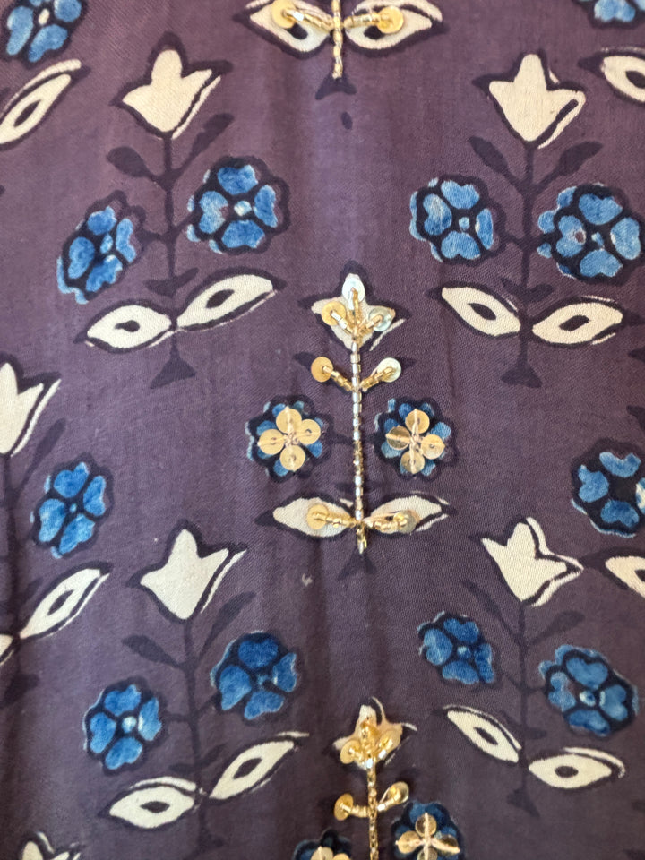 Purplish Brown Ajrakh Modal Mirror Work Suit Set