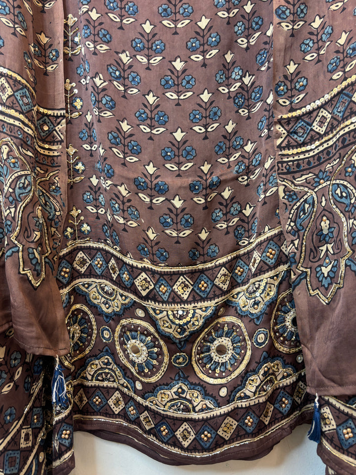 Brown Ajrakh Modal Mirror Work Suit Set