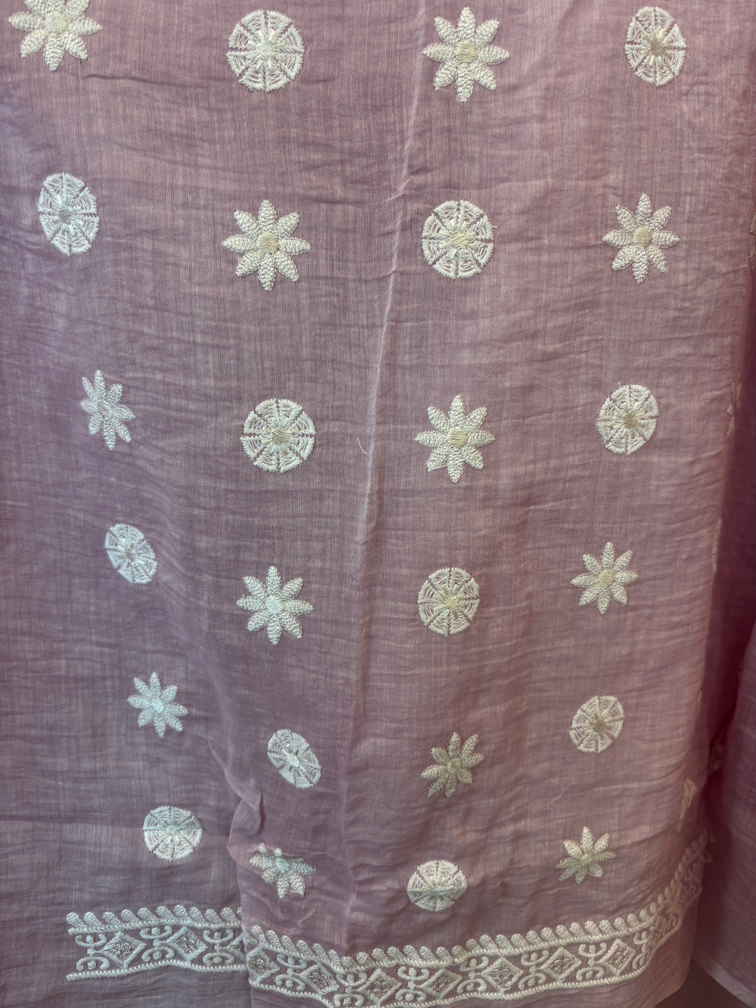 Pink Mul Cotton Embroidered Suit Set with Mirror &amp; Pearl Work