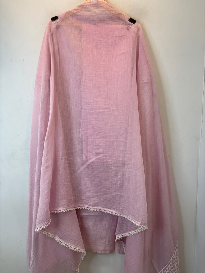 Pink Mul Cotton Embroidered Suit Set with Mirror &amp; Pearl Work