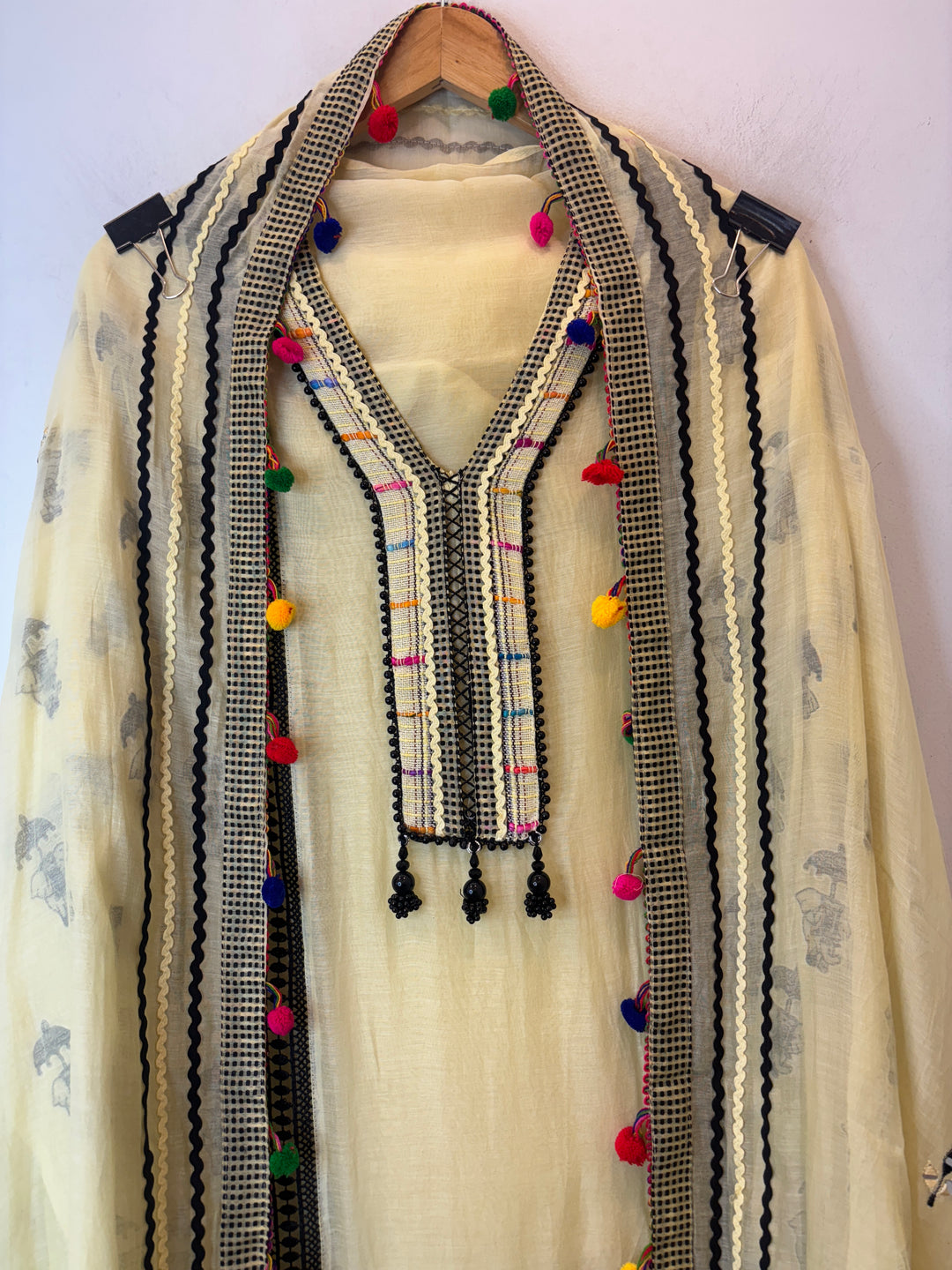 Yellow Mul Cotton Jute &amp; Mirror Work Suit Set