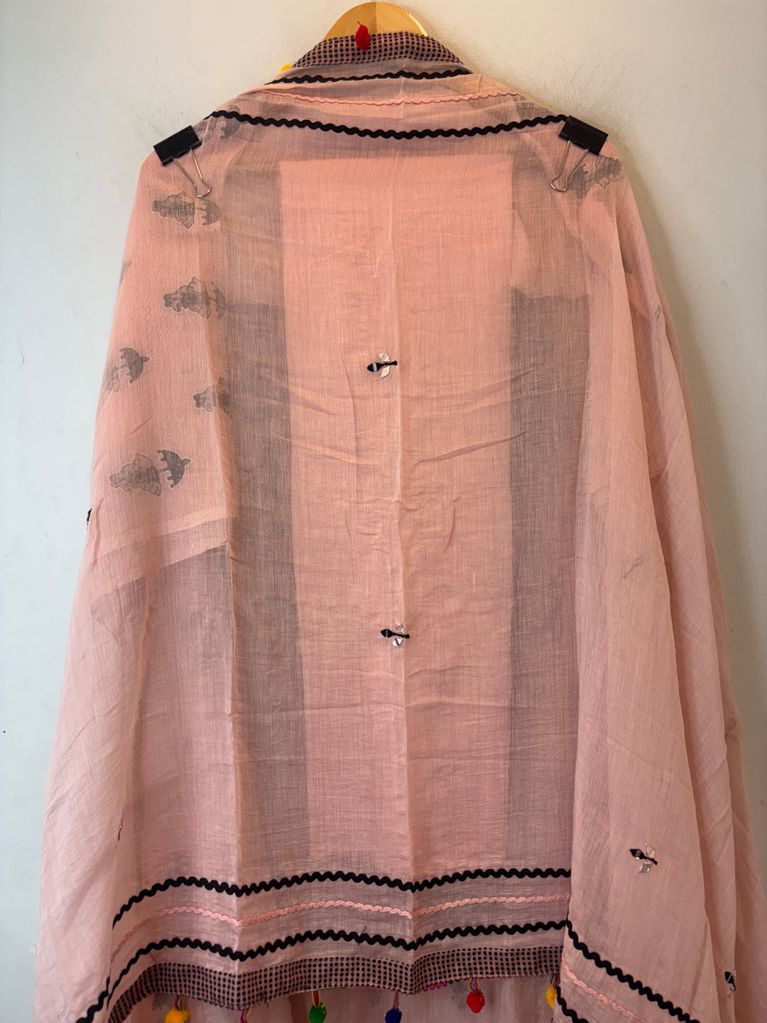 Peach Mul Cotton Jute &amp; Mirror Work Suit Set