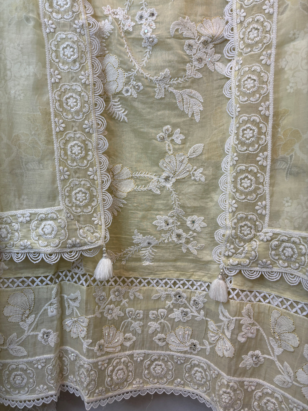 Yellow Mul Cotton Bird Embroidered Suit Set with Mirror &amp; Zari Work