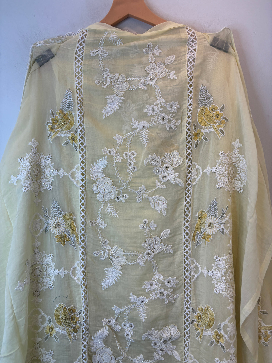 Yellow Mul Cotton Bird Embroidered Suit Set with Mirror &amp; Zari Work