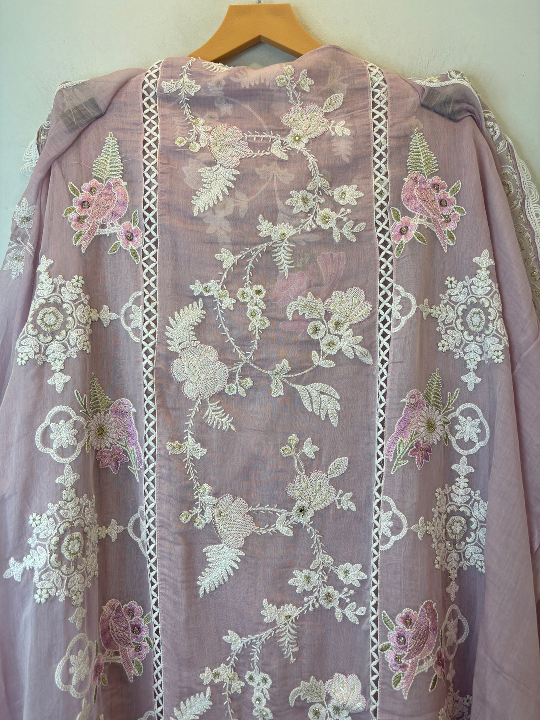 Pink Mul Cotton Bird Embroidered Suit Set with Mirror &amp; Zari Work