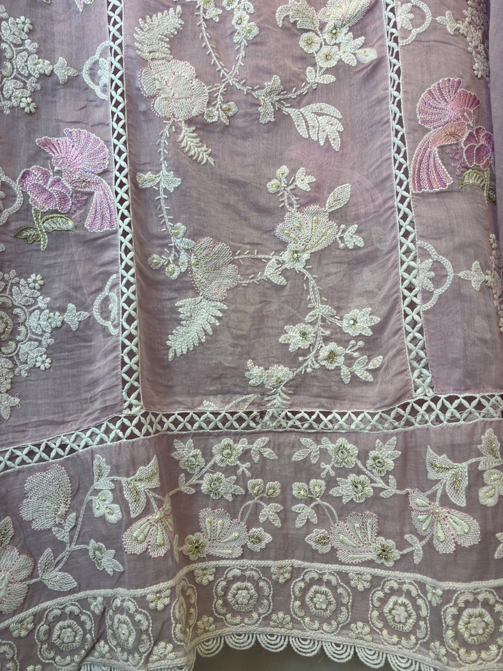 Pink Mul Cotton Bird Embroidered Suit Set with Mirror &amp; Zari Work