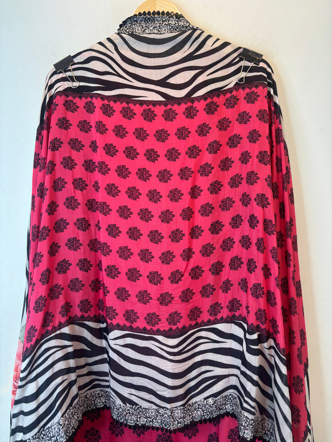 Pink Muslin Printed Suit Set with Metallic &amp; Pearl Work