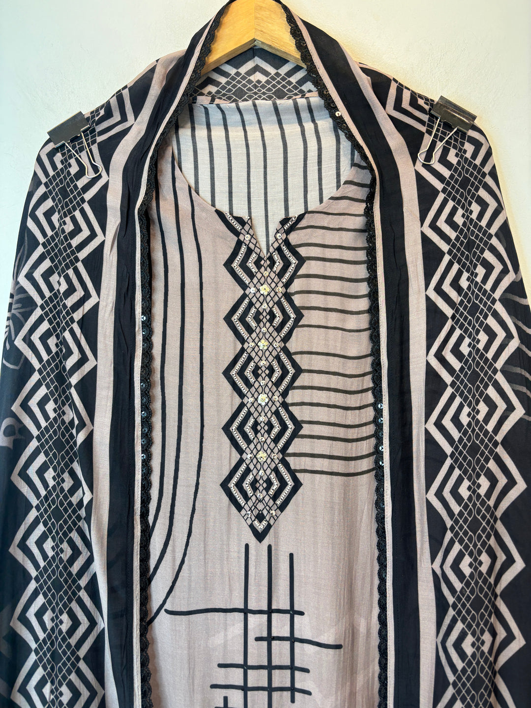 Light Brown Muslin Digital Printed Suit Set with Pearl &amp; Sequin Work