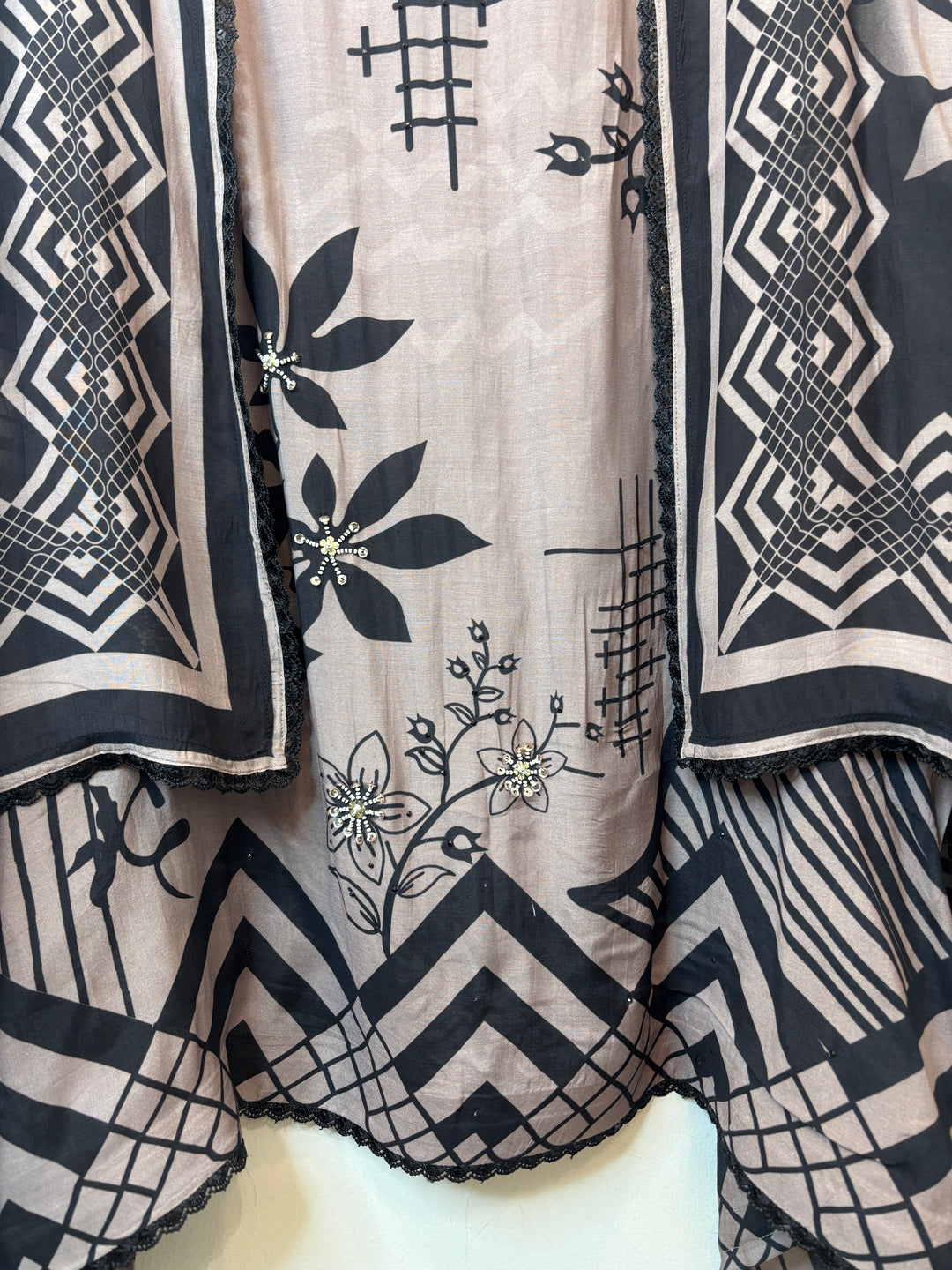 Light Brown Muslin Digital Printed Suit Set with Pearl &amp; Sequin Work