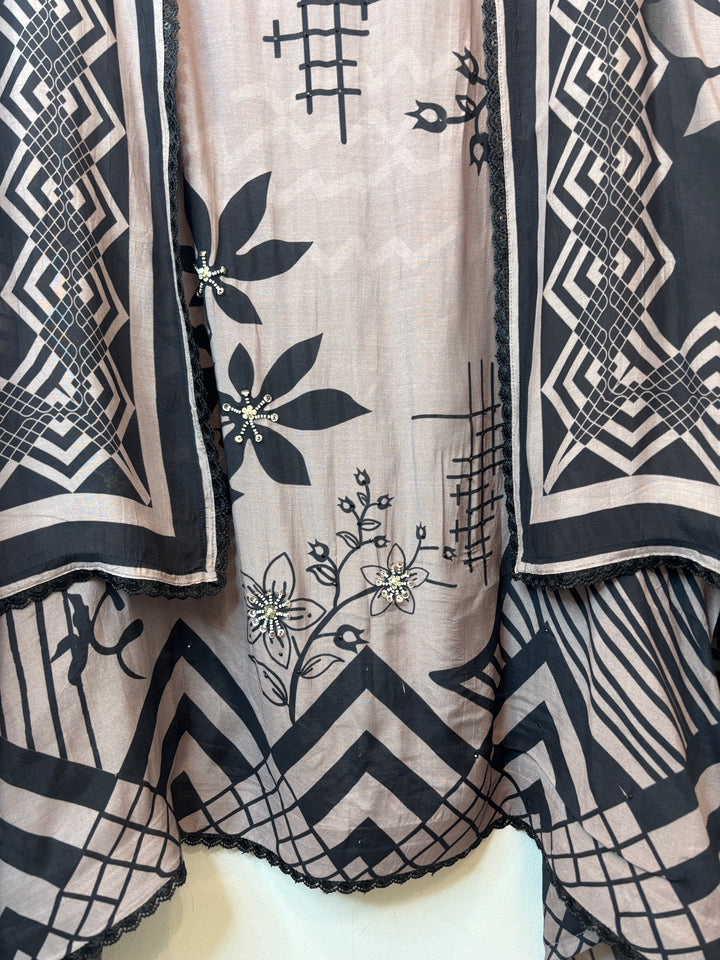 Light Brown Muslin Digital Printed Suit Set with Pearl &amp; Sequin Work