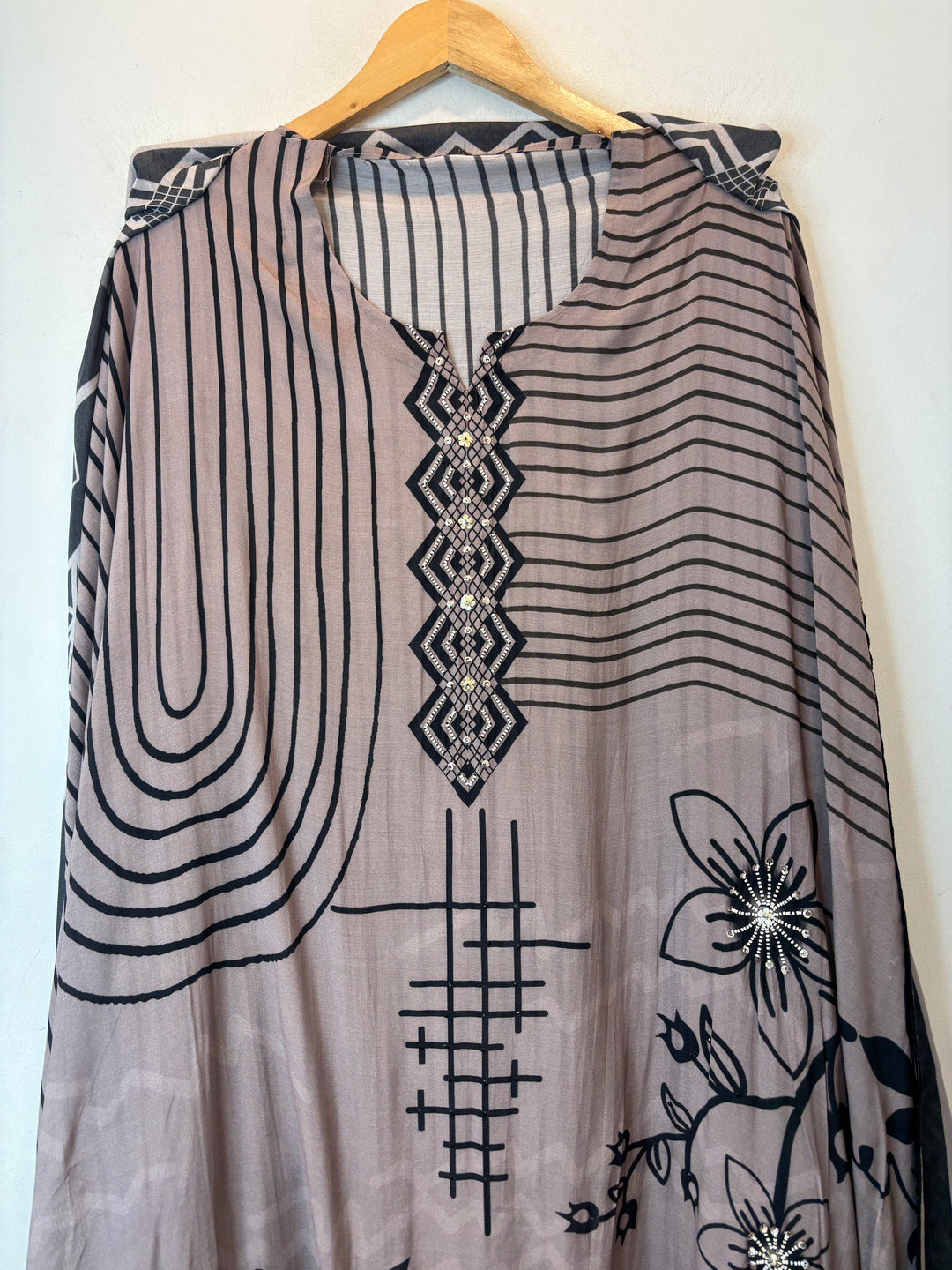 Light Brown Muslin Digital Printed Suit Set with Pearl &amp; Sequin Work