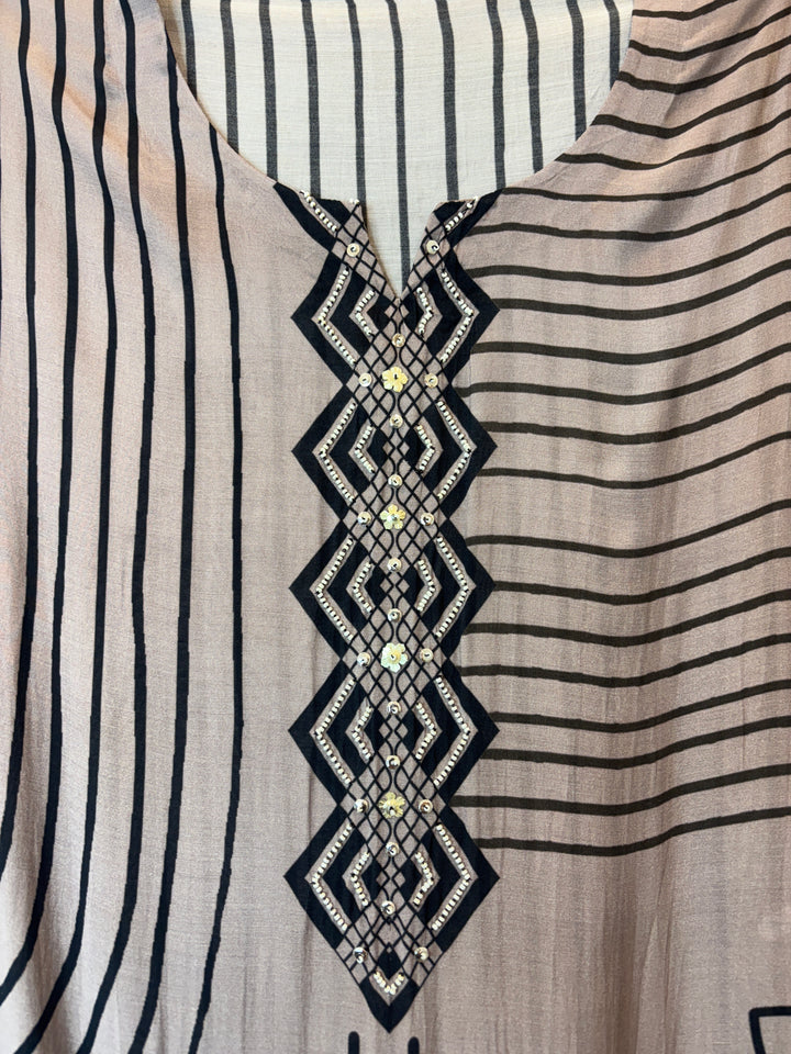 Light Brown Muslin Digital Printed Suit Set with Pearl &amp; Sequin Work