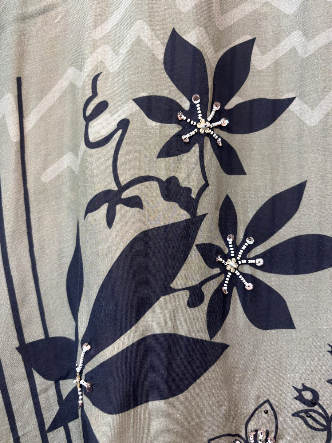 Green Muslin Digital Printed Suit Set with Pearl &amp; Sequin Work