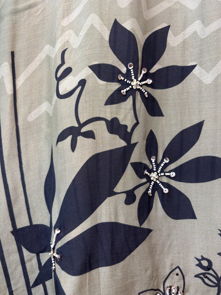 Green Muslin Digital Printed Suit Set with Pearl &amp; Sequin Work