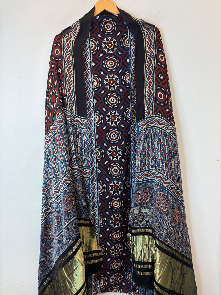 Ajrakh Modal Suit Set with Cutdana &amp; Sequin Work