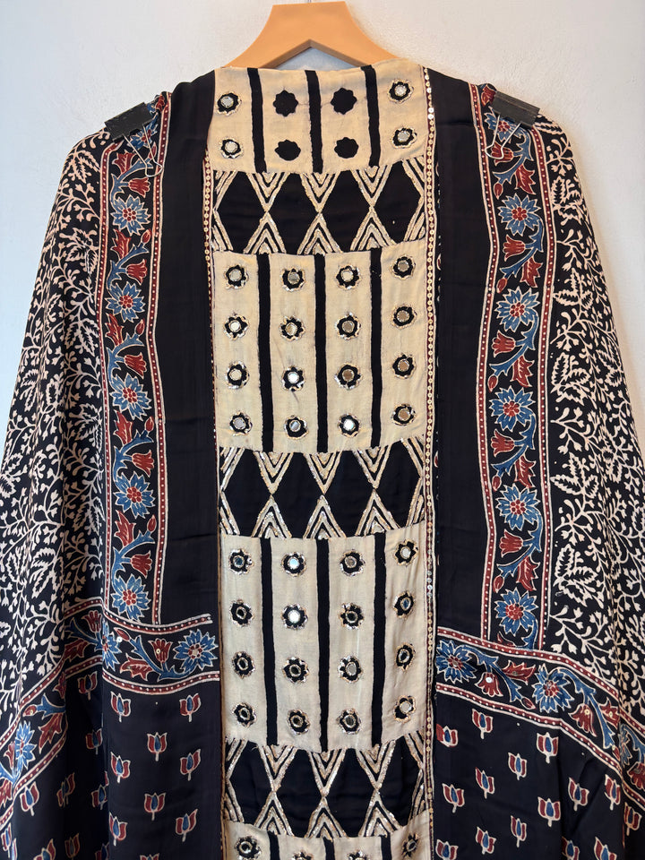 Black Ajrakh Modal Mirror &amp; Cutdana Work Suit Set
