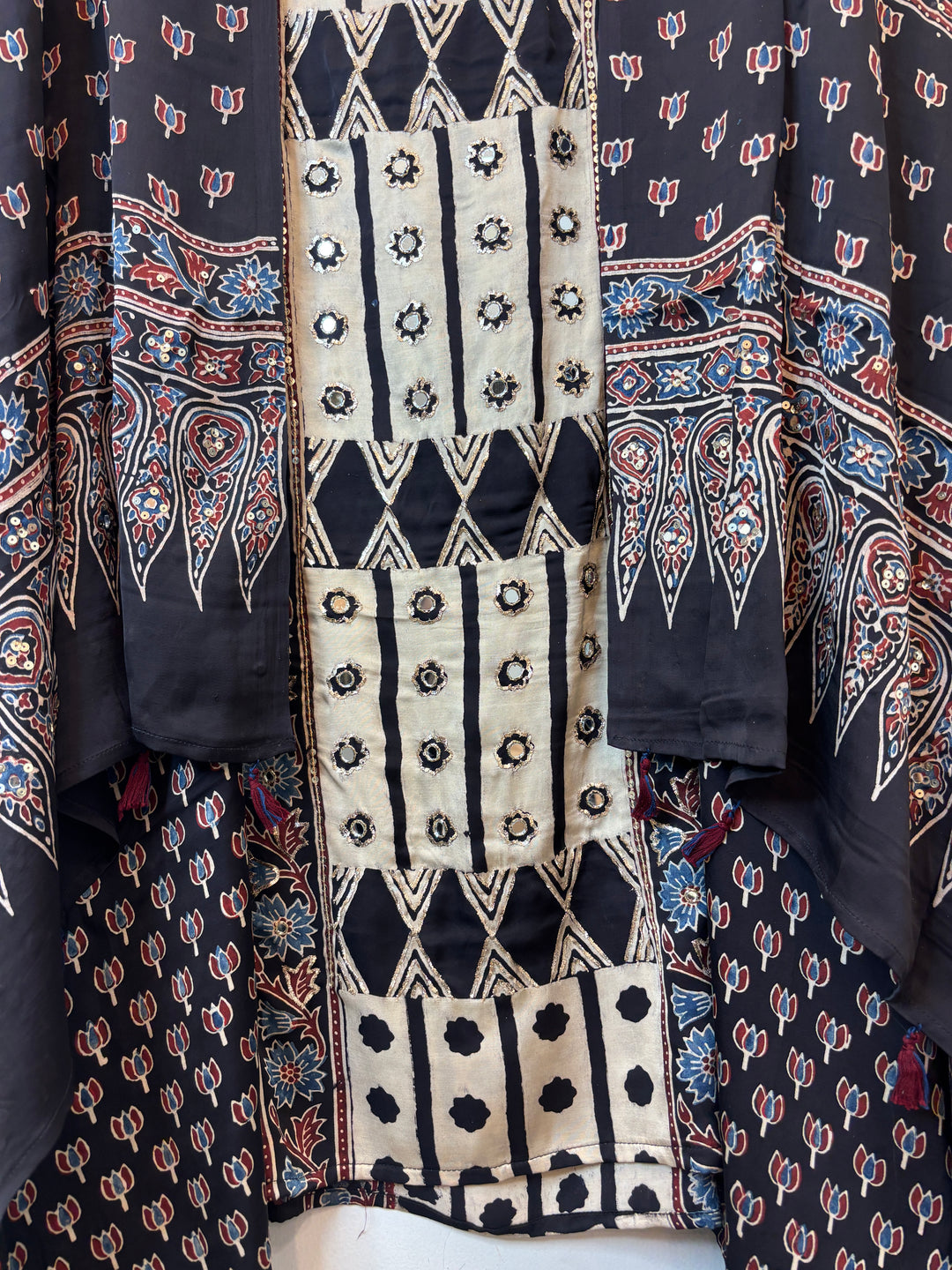 Black Ajrakh Modal Mirror &amp; Cutdana Work Suit Set