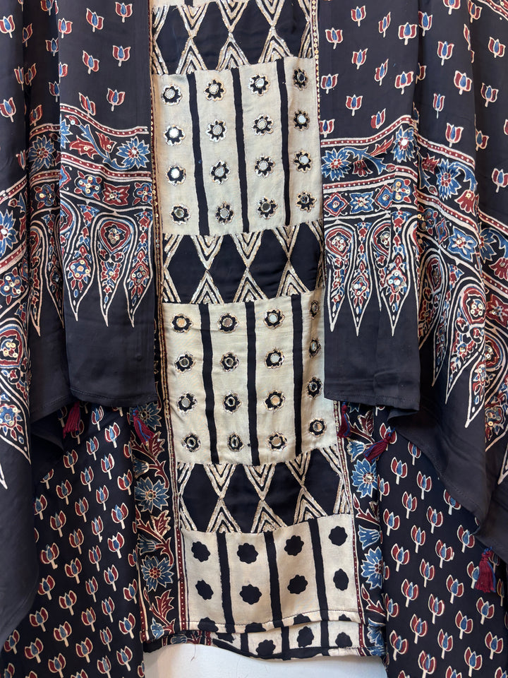 Black Ajrakh Modal Mirror &amp; Cutdana Work Suit Set