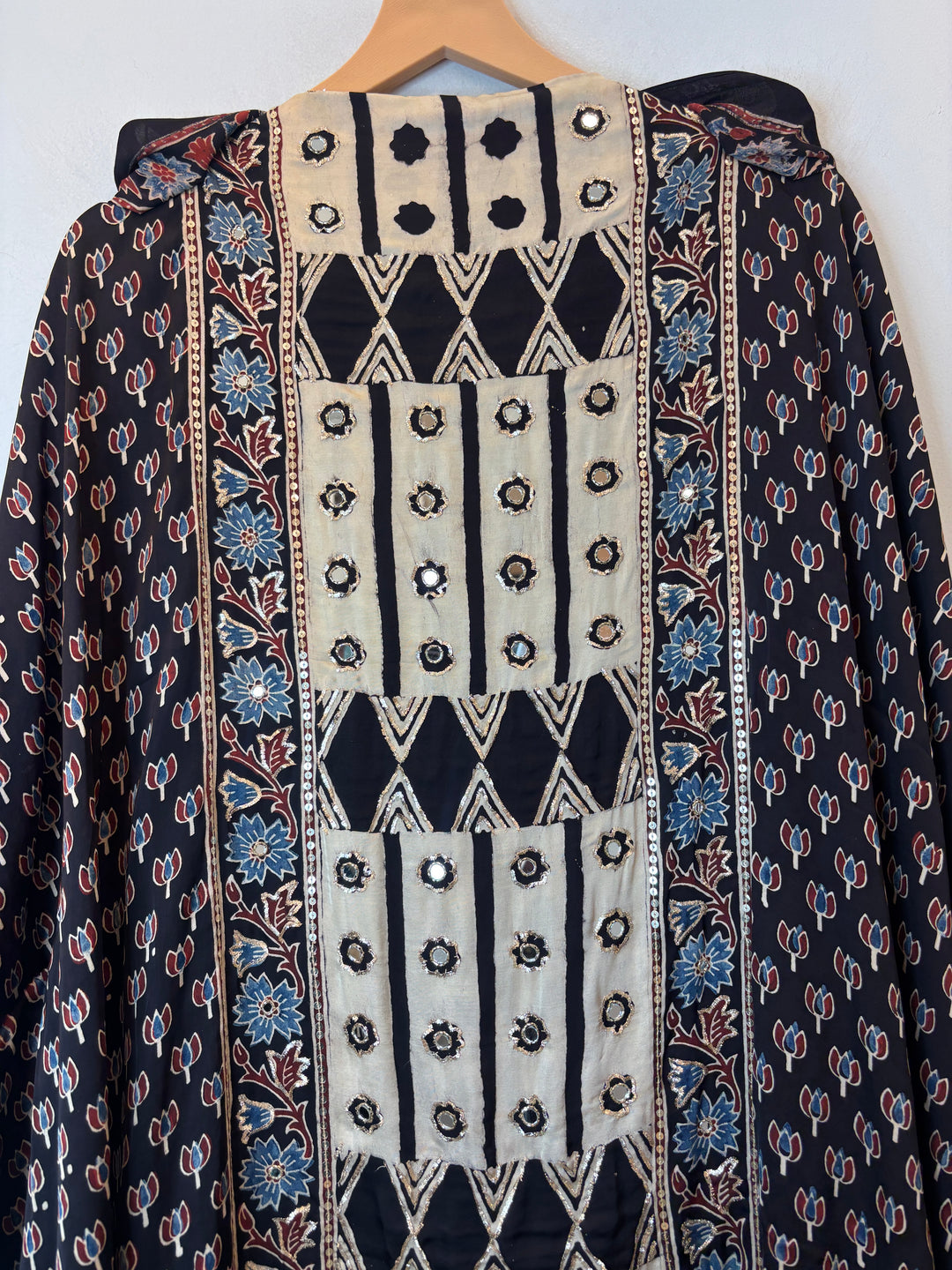 Black Ajrakh Modal Mirror &amp; Cutdana Work Suit Set