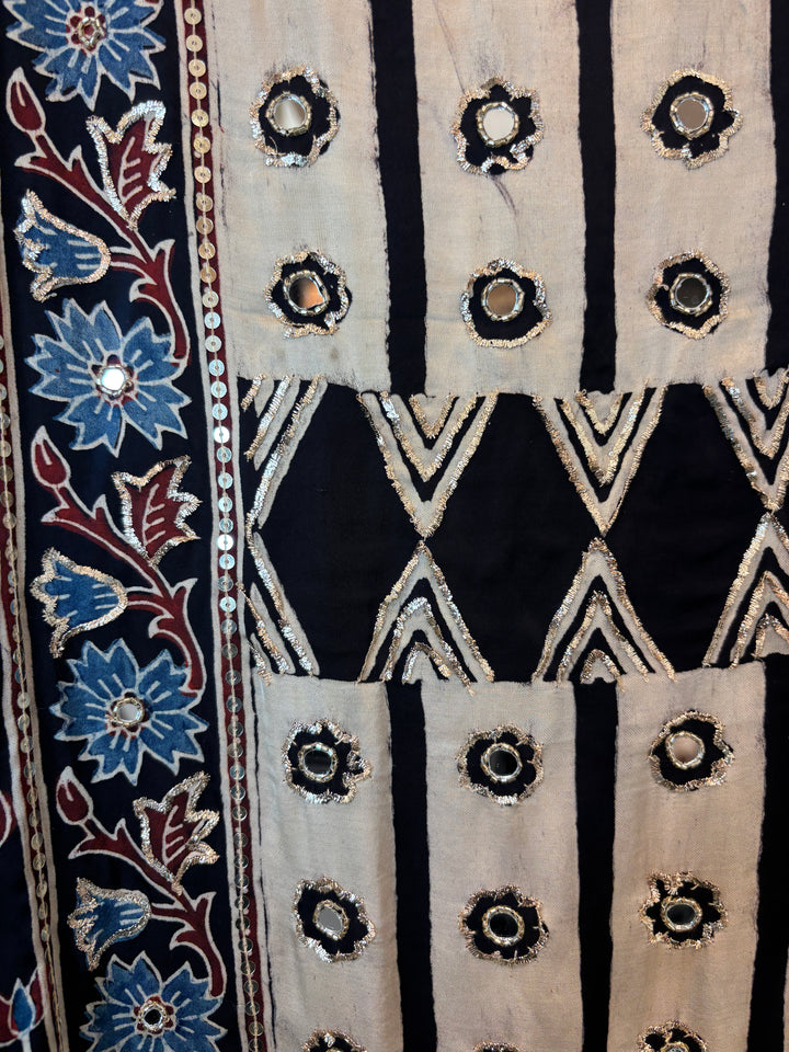Black Ajrakh Modal Mirror &amp; Cutdana Work Suit Set