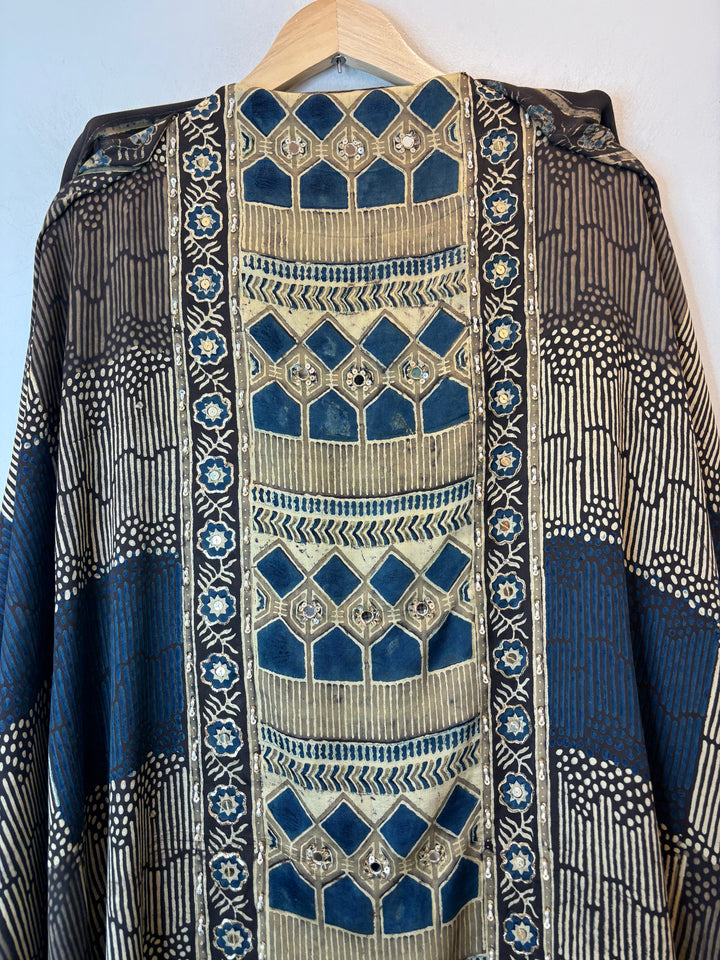 Green Ajrakh Modal Mirror Work Suit Set with Cutdana &amp; Sequin Highlights