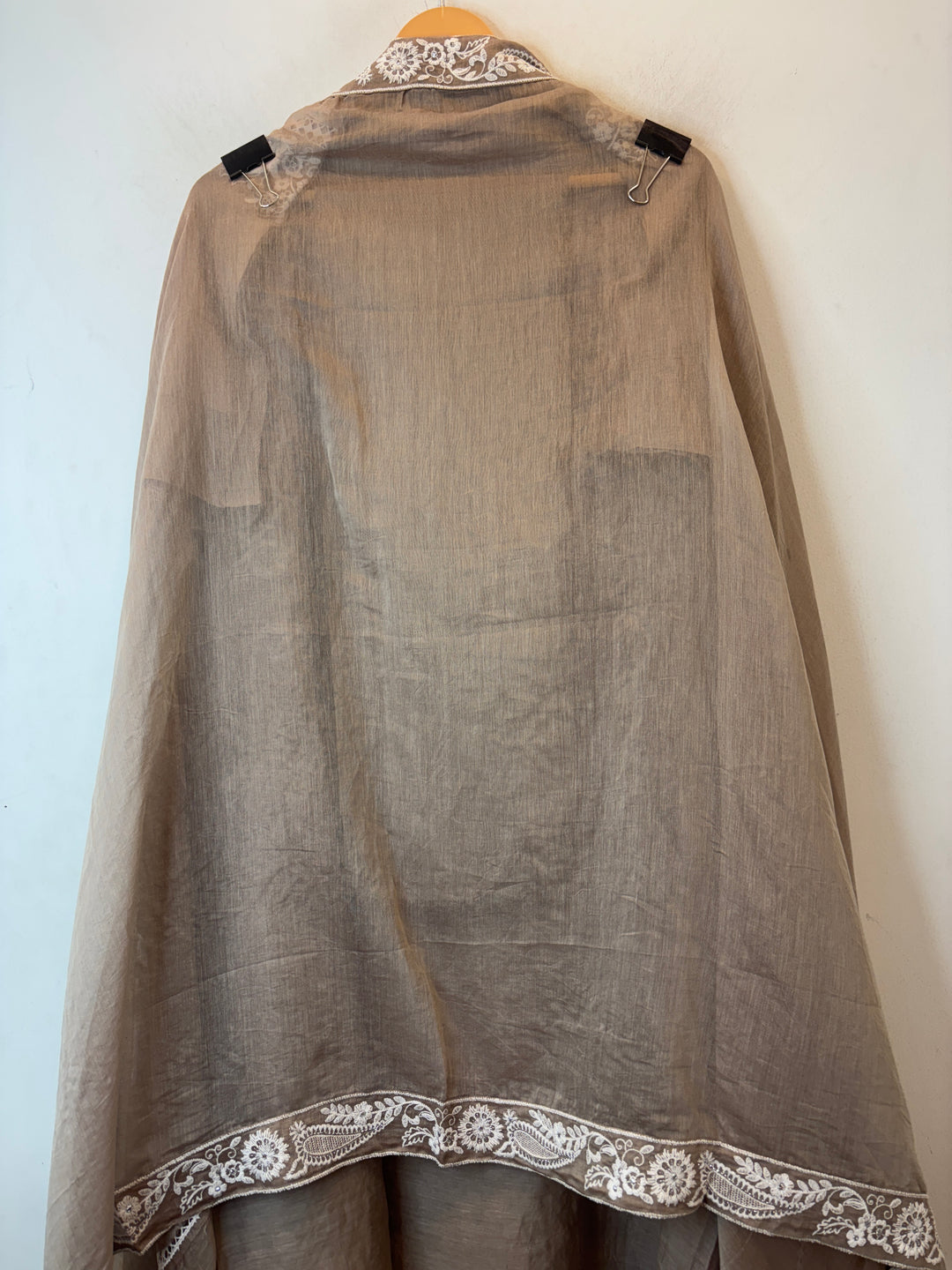 Brown Mul Cotton Heavy Embroidered Suit Set with Zari &amp; Pearl Work