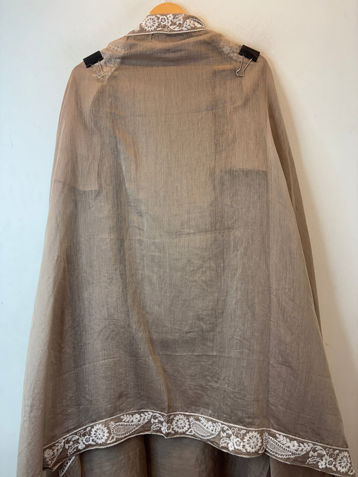 Brown Mul Cotton Heavy Embroidered Suit Set with Zari &amp; Pearl Work