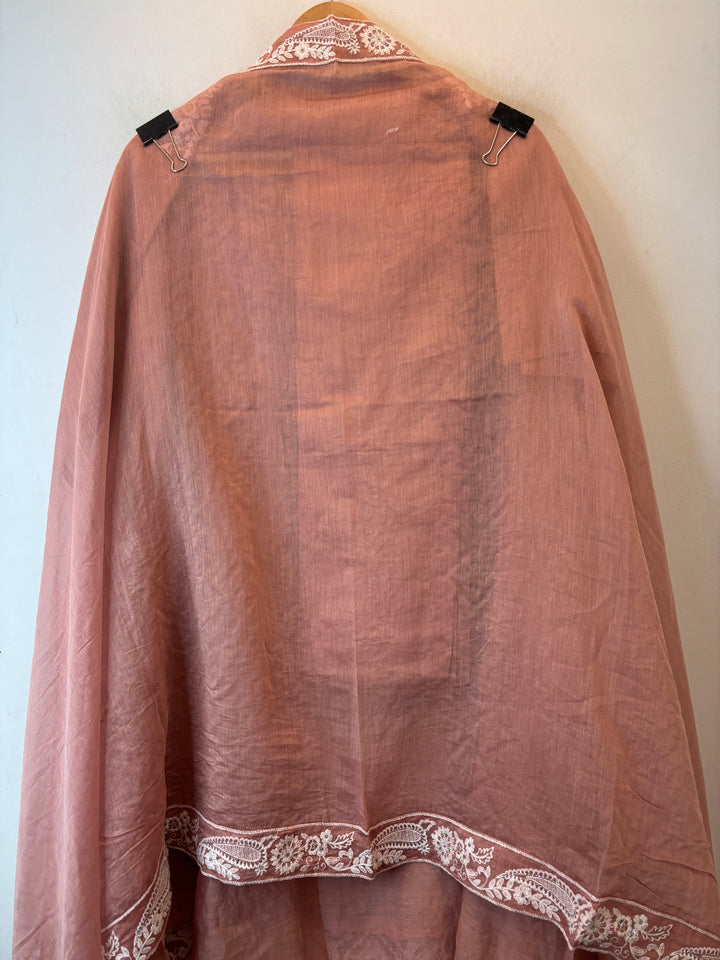 Peach Mul Cotton Heavy Embroidered Suit Set with Zari &amp; Pearl Work