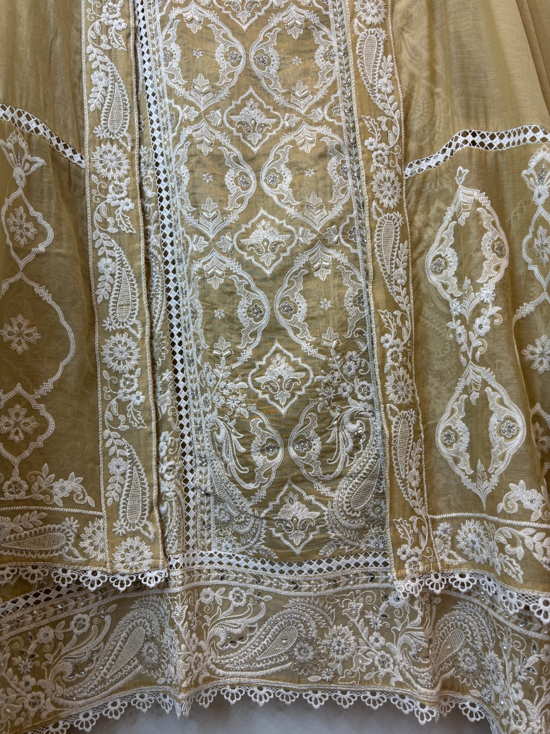 Yellow Mul Cotton Heavy Embroidered Suit Set with Zari &amp; Pearl Work