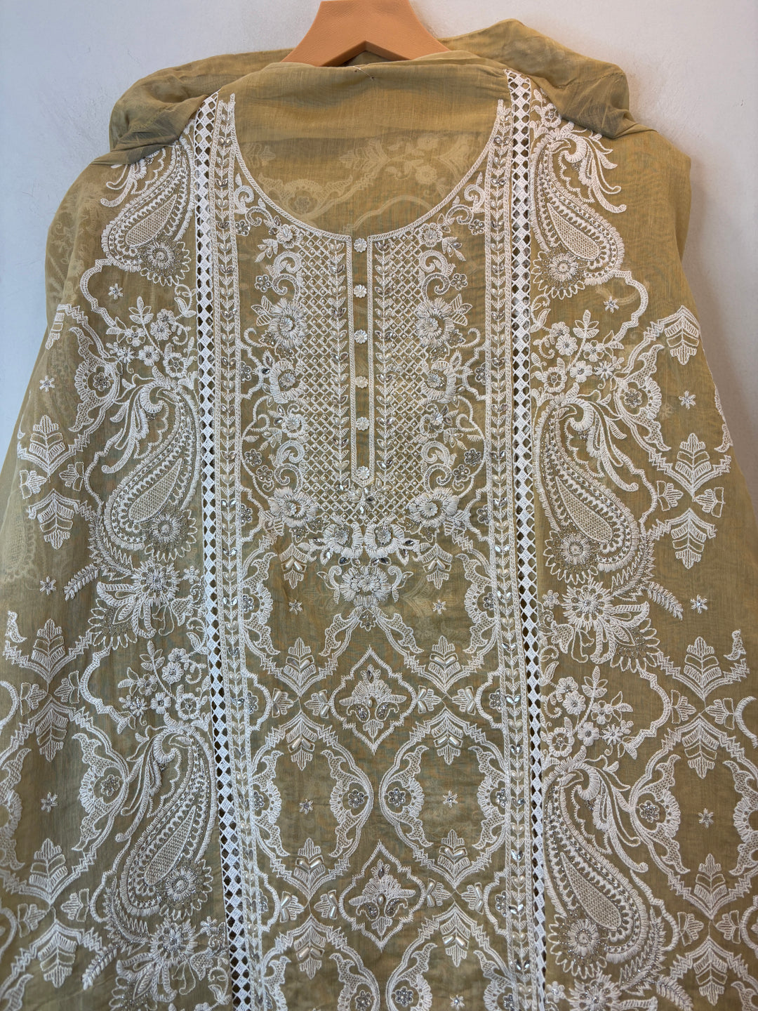 Yellow Mul Cotton Heavy Embroidered Suit Set with Zari &amp; Pearl Work